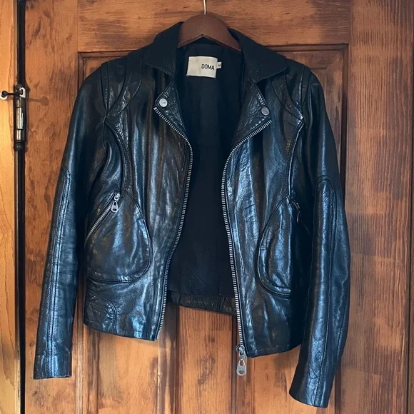 Doma Black Leather Jacket with Hoodie - Picture 7 of 9